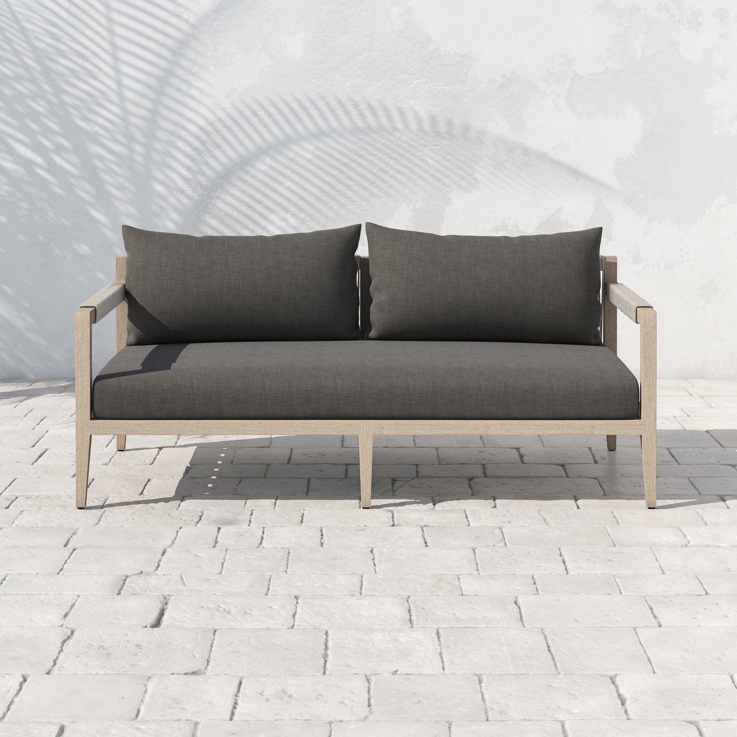 011 SR-712998 | Additional Silo | Sherwood Outdoor Sofa, Washed Brown by Four Hands. Made from 100% olefin, solid fsc®-certified teak, 100% polypropylene in a coastal style.