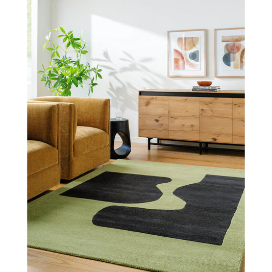 Jason Wu JSW-1002 Rug by Surya in olive green, charcoal black. Made from wool in a unique style.