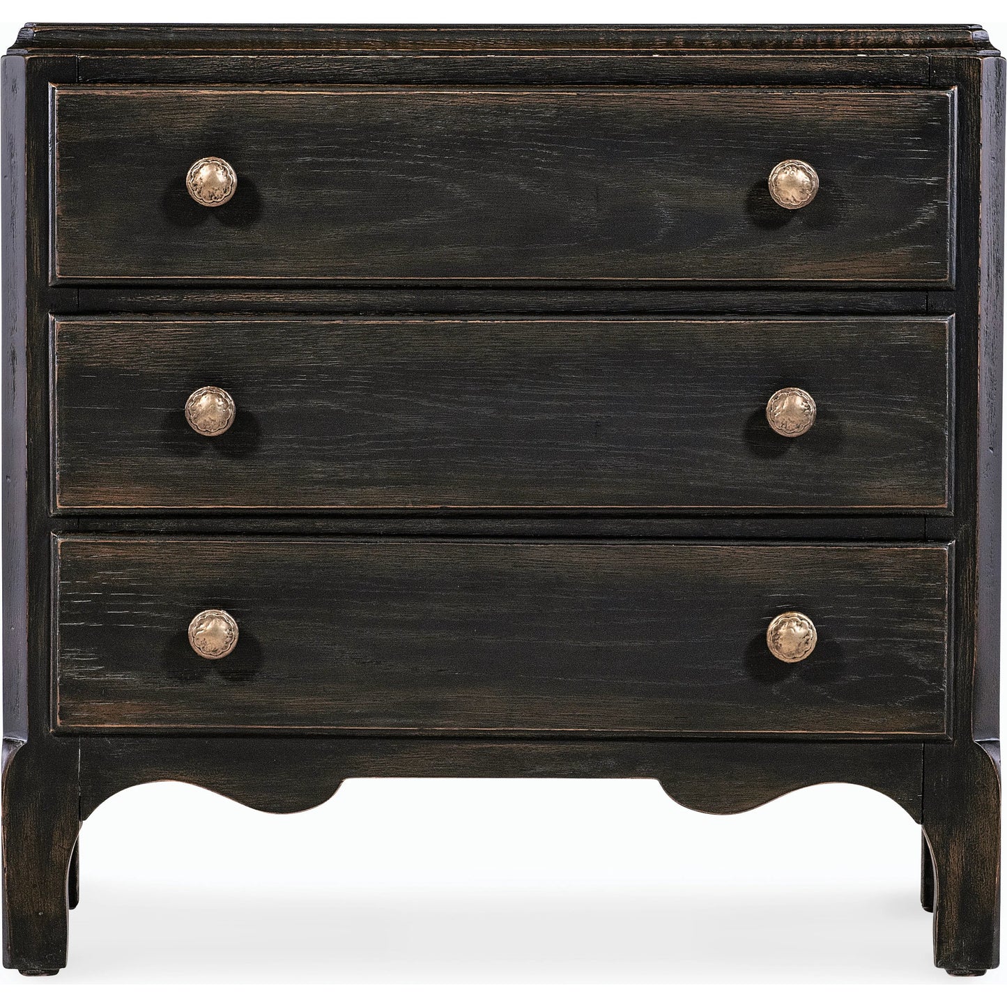 004 SI-2185797 | Additional Silo | Americana Scalloped Three-Drawer Nightstand by Hooker Furniture. Made from oak veneers with solid-wood edge top in a modern style.