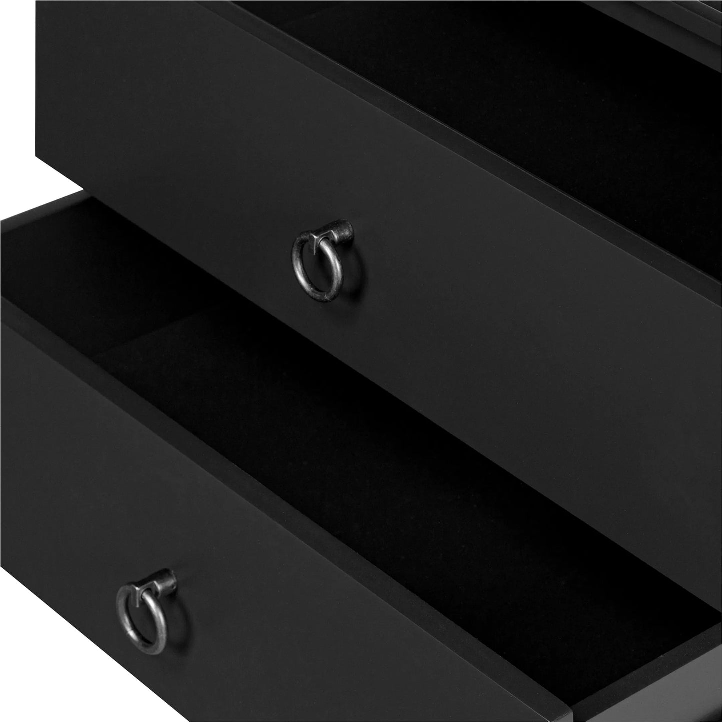 007 SI-2368258 | Closeup | Reagan Nightstand by Moe's Home Collection in black and black. Made from mdf, acacia top, mdf sides, drawer, iron leg, handle in a traditional style.