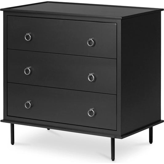Reagan 3 Drawer Nightstand by Moe's Home Collection. Made from mdf, acacia top, mdf sides, drawer, iron leg, handle in a traditional style.