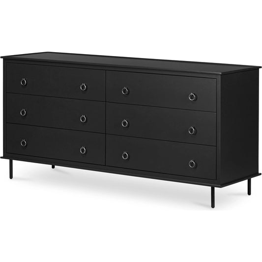 Reagan 6 Drawer Dresser by Moe's Home Collection. Made from mdf, acacia top, mdf sides, drawer, iron leg, handle in a traditional style.