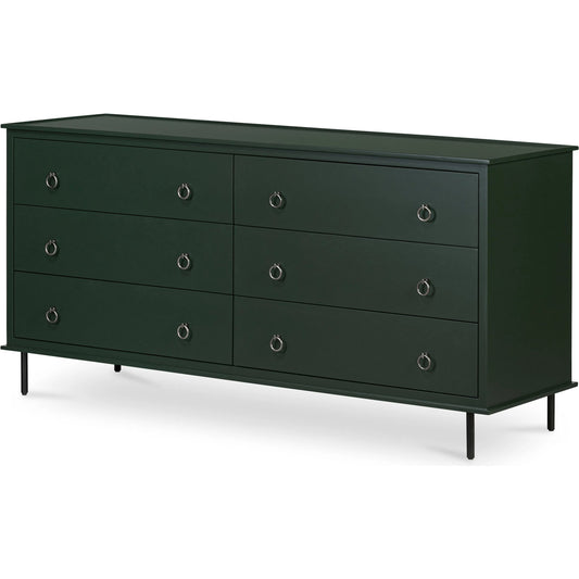 Reagan 6 Drawer Dresser by Moe's Home Collection. Made from mdf, acacia top, mdf sides, drawer, iron leg, handle in a traditional style.