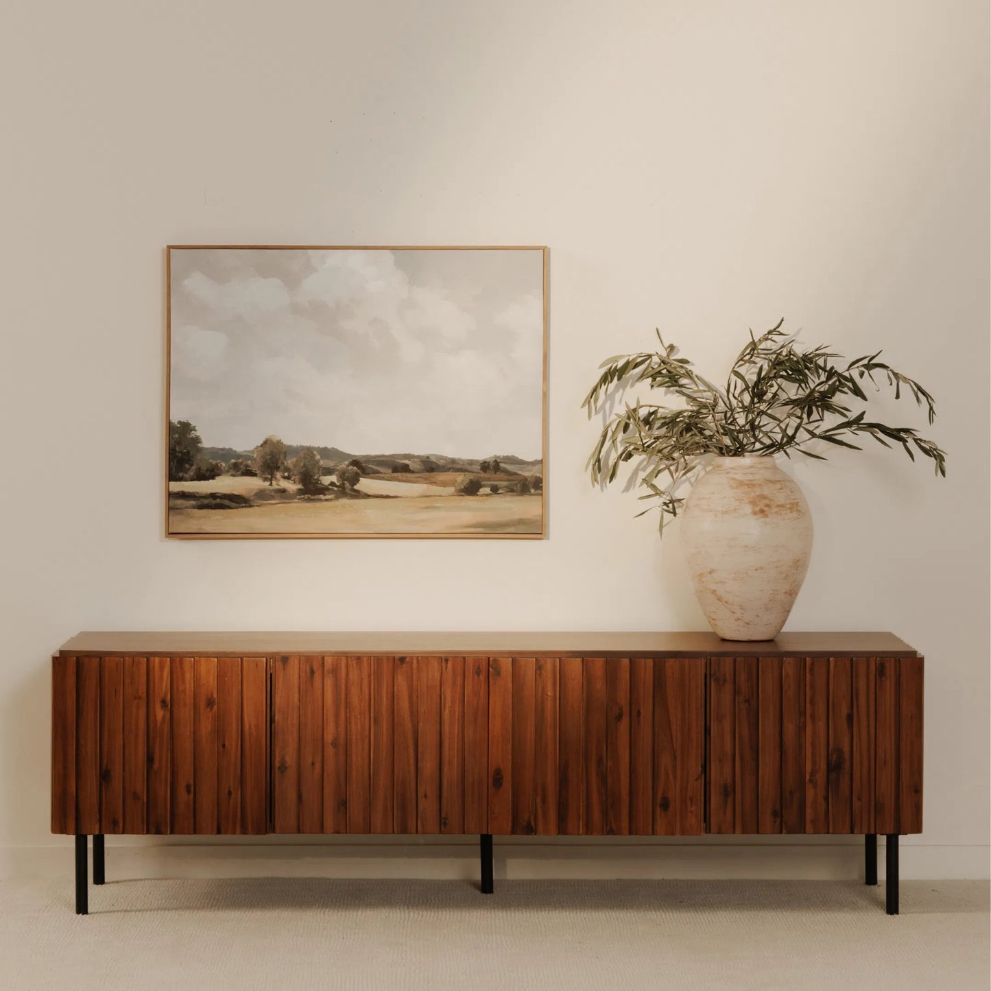 011 SI-2253812 | Lifestyle | Lincoln Media Cabinet by Moe's Home Collection in brown. Made from solid acacia door, side, acacia veneer over mdf, iron legs in a traditional style.