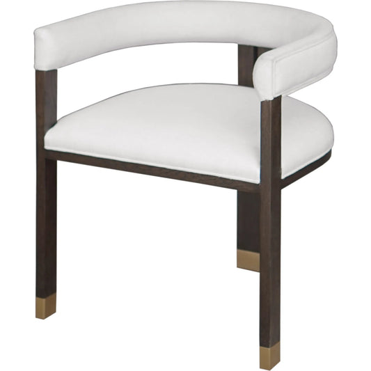 Jude Modern Wooden Accent Chair by Worlds Away in dark espresso oak, white linen. Made from oak solids, plywood, foam, fabric, metal in a modern style.