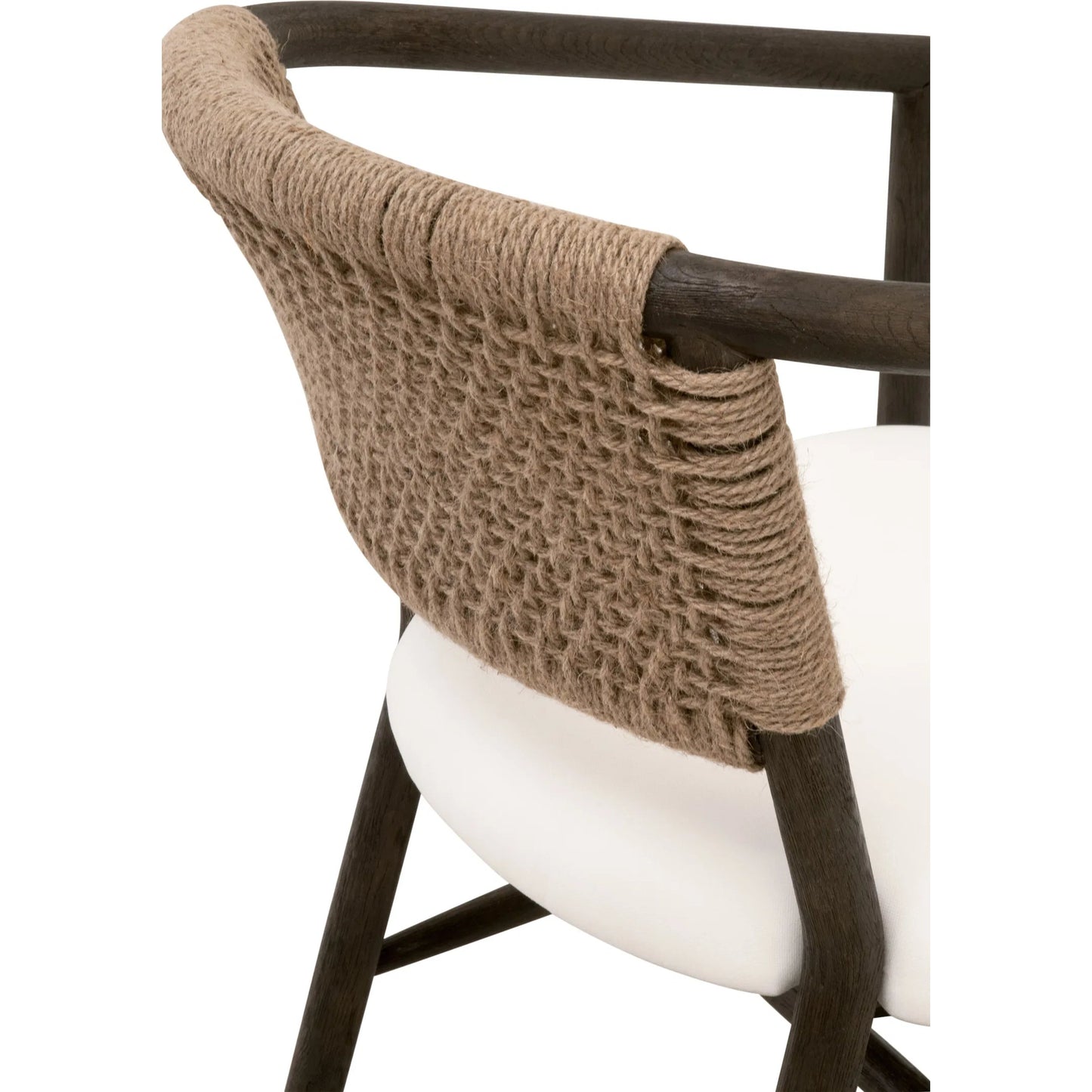 011 SI-2138250 | Closeup | Juxtaposition Accent Chair by Essentials For Living in livesmart peyton-pearl and matte brown oak, jute twine. Made from solid oak wood, plywood, 98% polyester/2% nylon fabric, foam, jute twine in a coastal style.