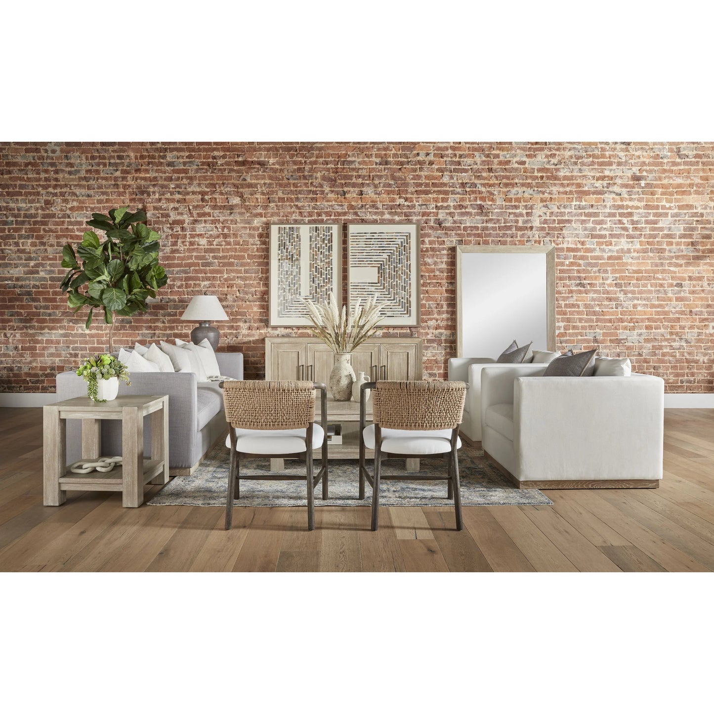 013 SI-2138250 | Lifestyle | Juxtaposition Accent Chair by Essentials For Living in livesmart peyton-pearl and matte brown oak, jute twine. Made from solid oak wood, plywood, 98% polyester/2% nylon fabric, foam, jute twine in a coastal style.