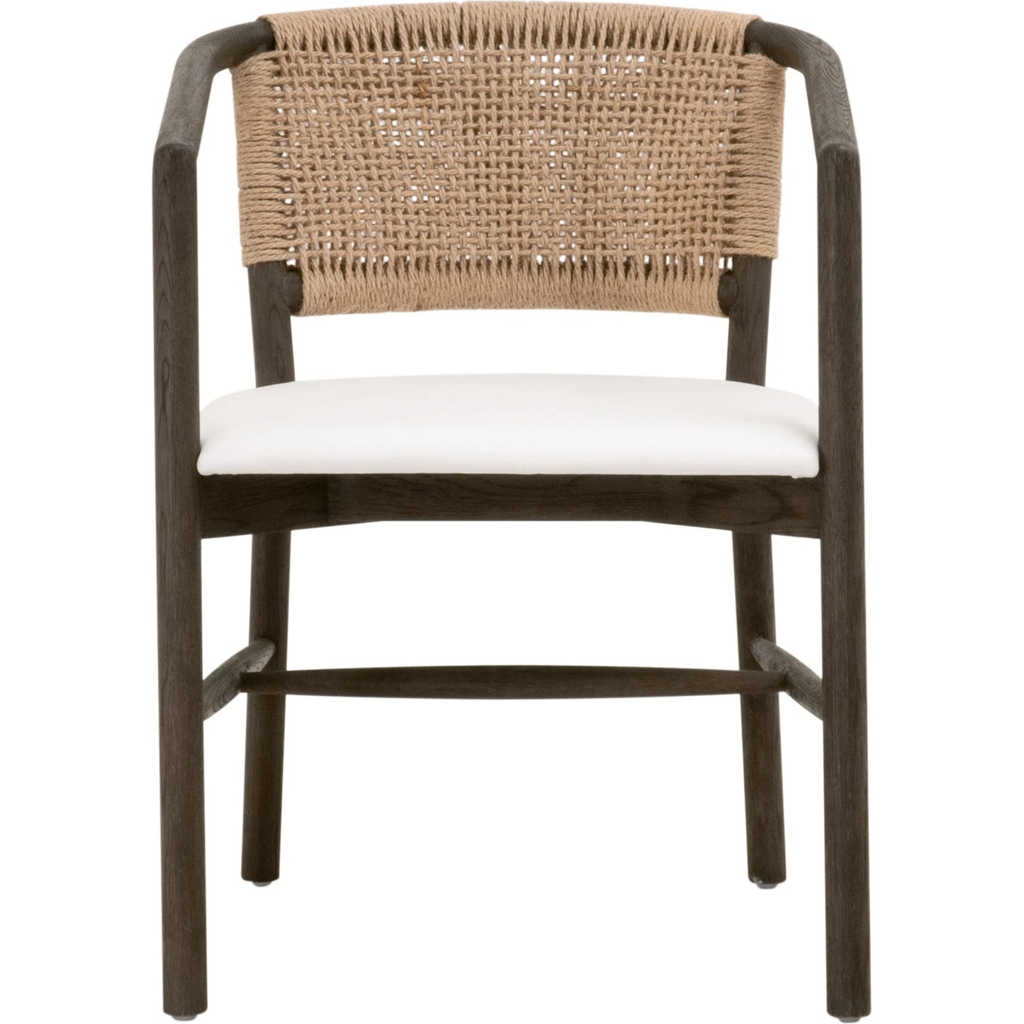 002 SI-2138250 | Additional Silo | Juxtaposition Accent Chair by Essentials For Living in livesmart peyton-pearl and matte brown oak, jute twine. Made from solid oak wood, plywood, 98% polyester/2% nylon fabric, foam, jute twine in a coastal style.
