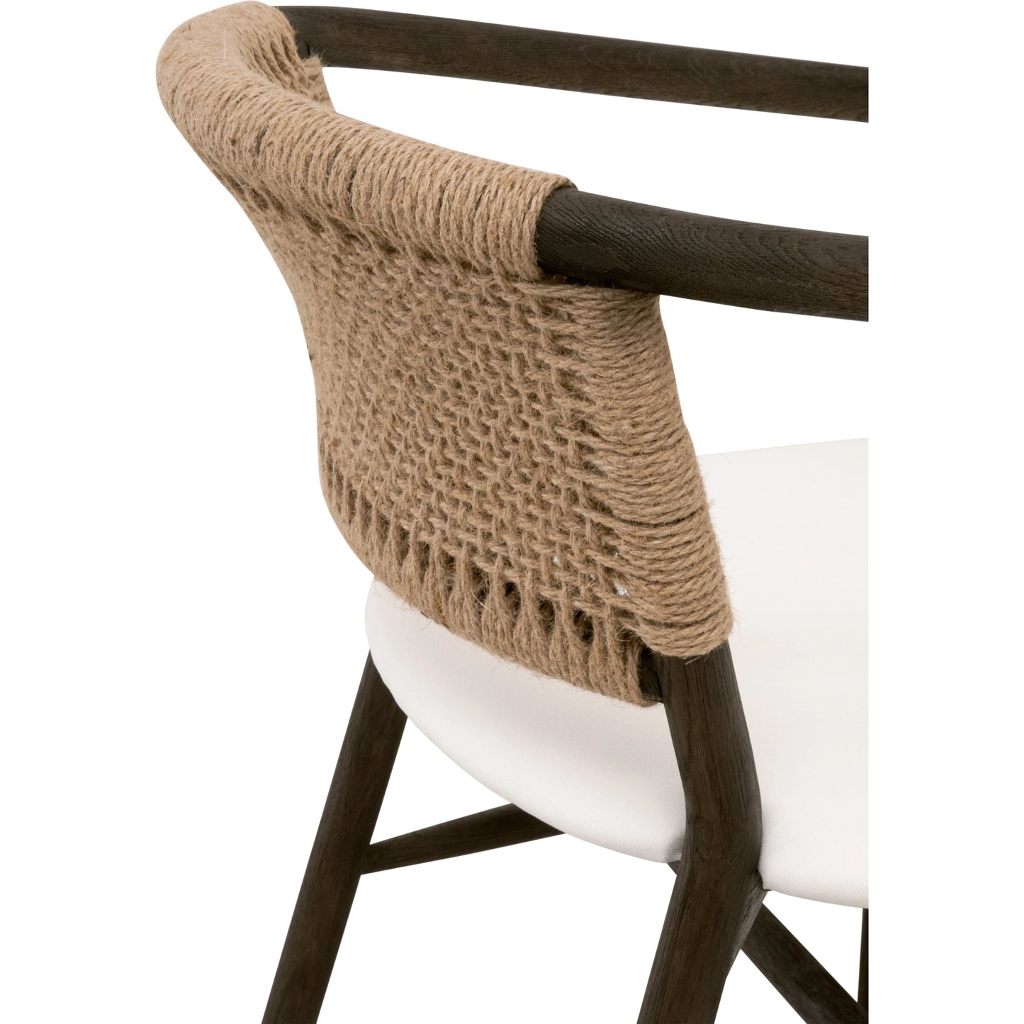 007 SI-2138250 | Closeup | Juxtaposition Accent Chair by Essentials For Living in livesmart peyton-pearl and matte brown oak, jute twine. Made from solid oak wood, plywood, 98% polyester/2% nylon fabric, foam, jute twine in a coastal style.