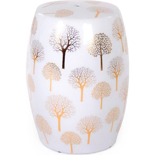 Pauline Garden Stool by Zentique in white, gold. Made from ceramic in a modern style.