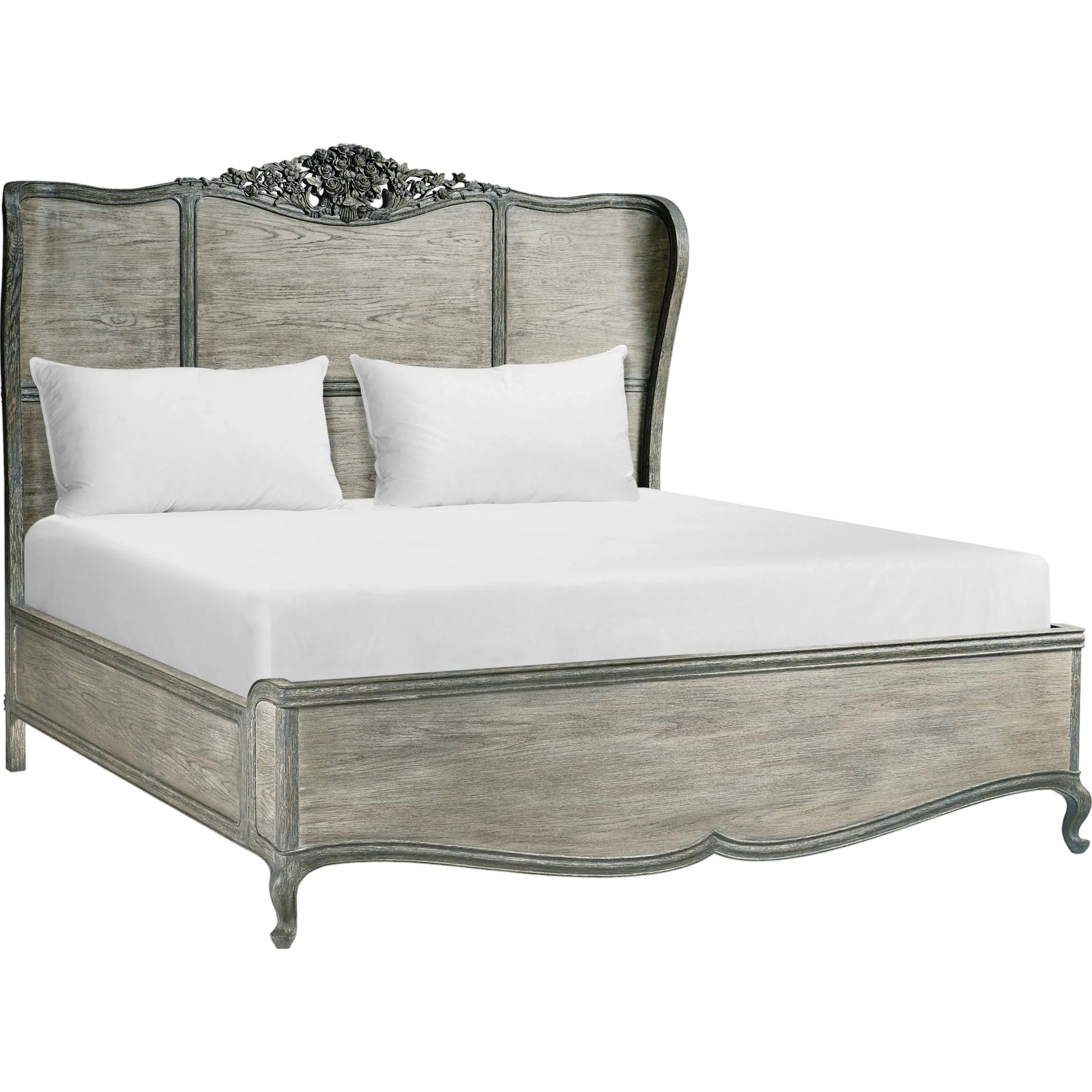 Arlingham King Shelter Bed by Jonathan Charles in blue and chipped blue oak. Made from oak solids, veneers in a modern style.
