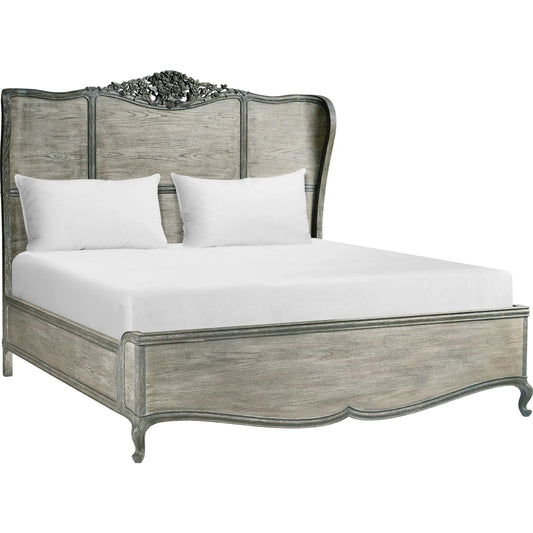 Arlingham King Shelter Bed by Jonathan Charles in blue and chipped blue oak. Made from oak solids, veneers in a modern style.