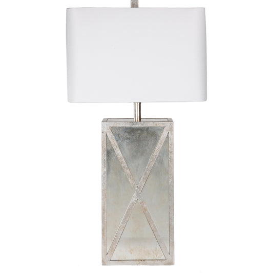 Jaxon - 13855 by Surya in translucent, metallic silver, metallic nickel and antiqued mirror. Made from linen, glass, metal in a modern style.