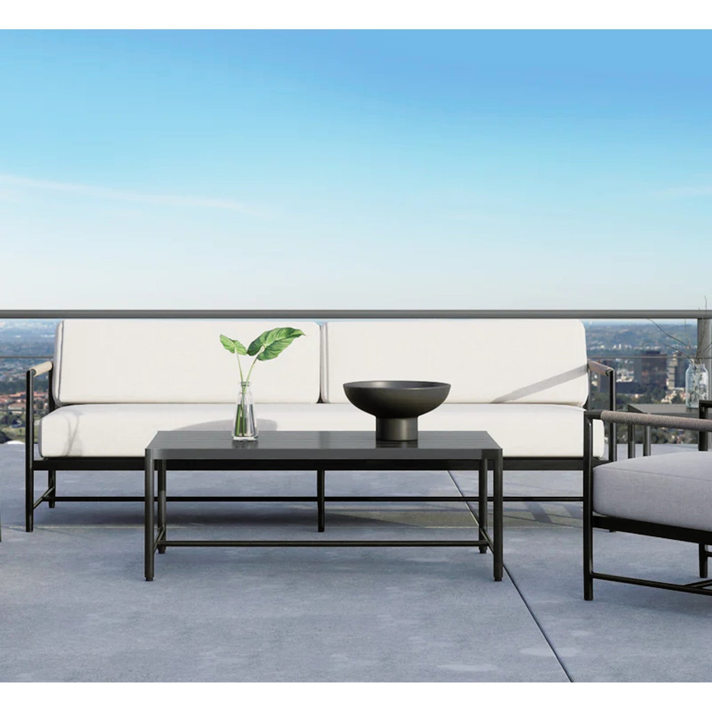 009 SI-2167105 | Lifestyle | Pietra Outdoor Sofa by Sunset West in graphite. Made from olefin rope in a modern style.
