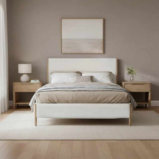 Kamelia Bed by LH Imports in grey, alabaster and sand. Made from unique in a transitional style.