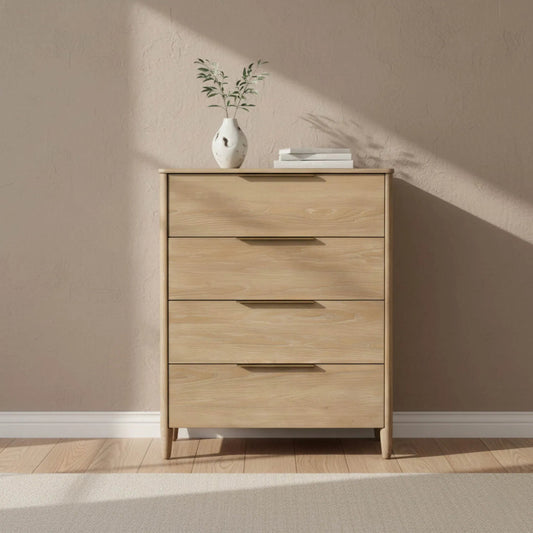Kamelia 4 Drawer Chest by LH Imports in sand, brass. Made from solid oak, oak veneer, mdf, metal in a unique style.