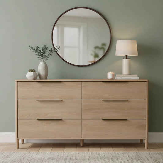 Kamelia 6 Drawer Dresser by LH Imports in sand, brass. Made from unique in a transitional style.