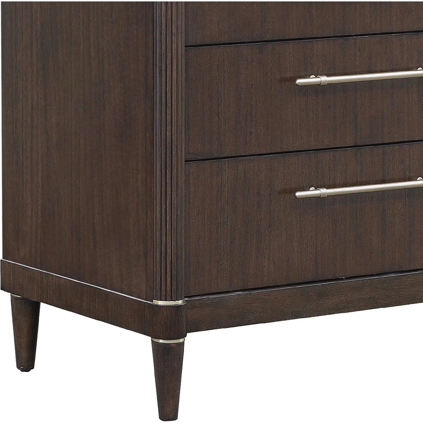 006 SI-2449344 | Closeup | Asher Park 8 Drawer Dresser by Pulaski Furniture in piano brown. Made from eucalyptus veneers in a unique style.