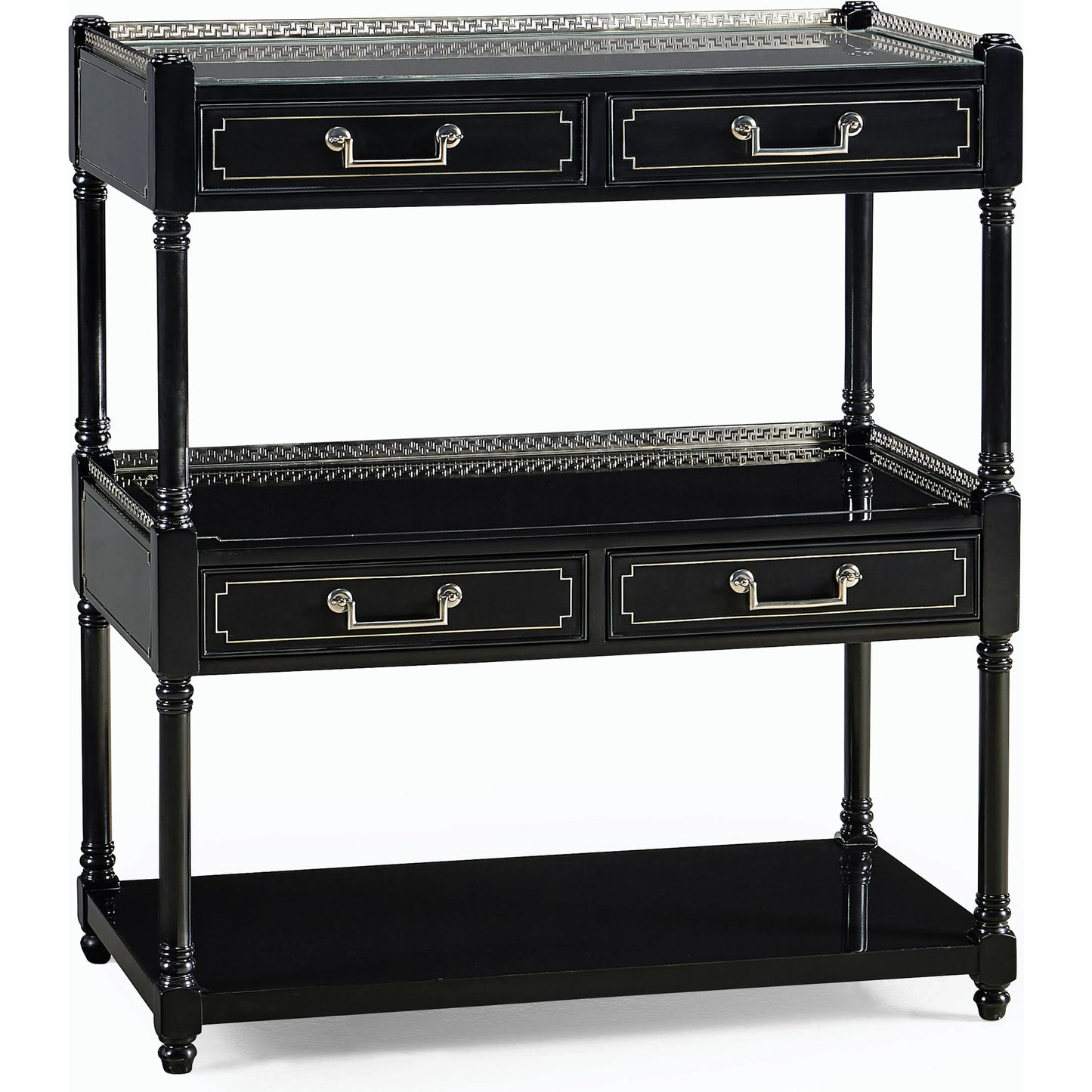 001 SI-2186362 | Primary Silo | Reimagined Flux Lacquer Etagere by Jonathan Charles in lacquered black. Made from acacia in a modern style.