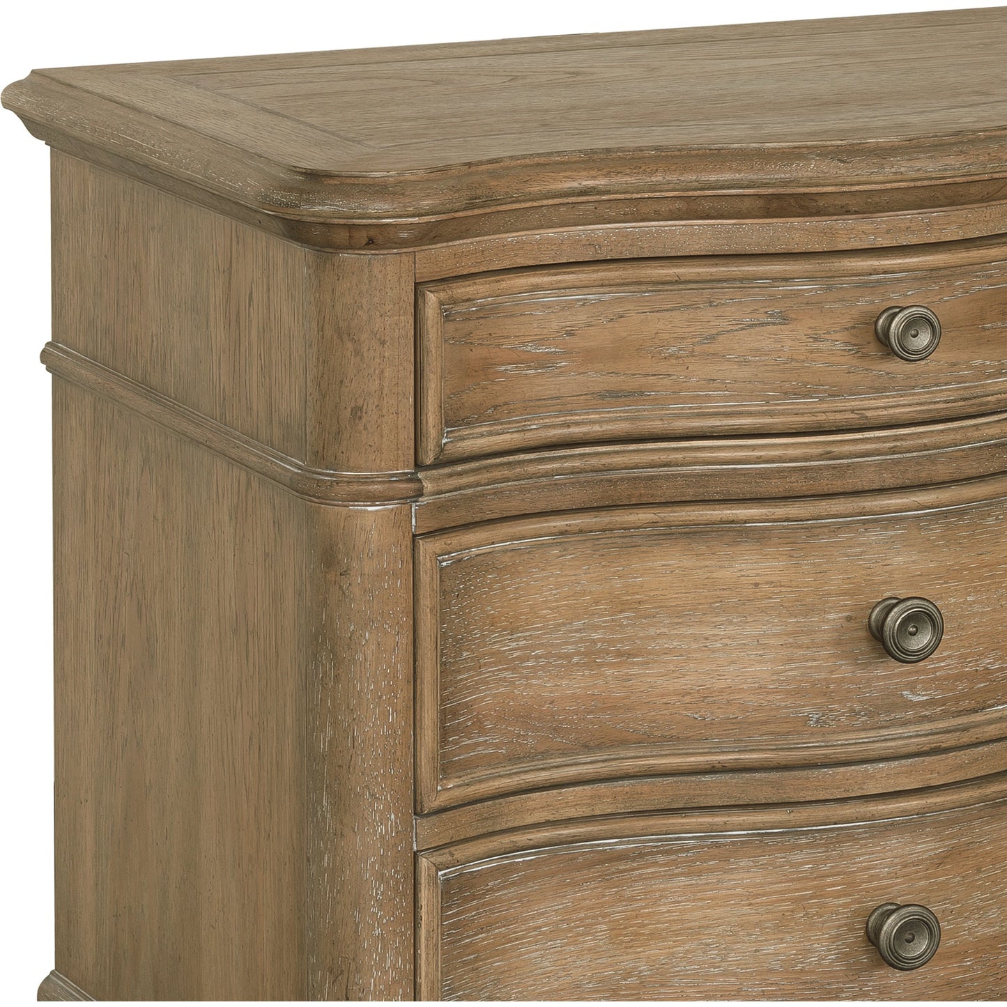004 SI-2155678 | Closeup | Weston Hills Nightstand by Pulaski Furniture in flax seed. Made from hardwood solids, hickory veneers in a traditional style.