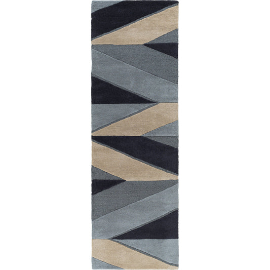 Kennedy Rug - 27071 by Surya in ink blue, medium gray, light beige, charcoal, denim. Made from 100% wool in a unique style.