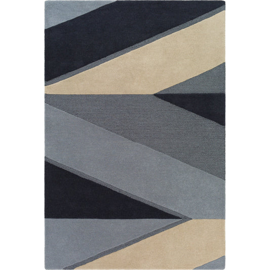 Kennedy Rug - 27071 by Surya in ink blue, medium gray, light beige, charcoal, denim. Made from 100% wool in a unique style.