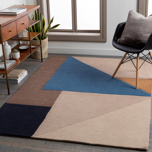 Kennedy Rug - 27067 by Surya in medium gray, brown, camel, blue, navy, light beige. Made from 100% wool in a unique style.