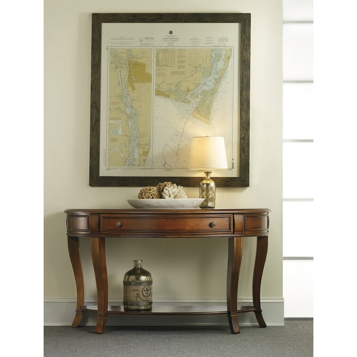 003 SI-1748475 | Lifestyle | Brookhaven Console Table by Hooker Furniture in cherry. Made from cherry veneers in a traditional style.