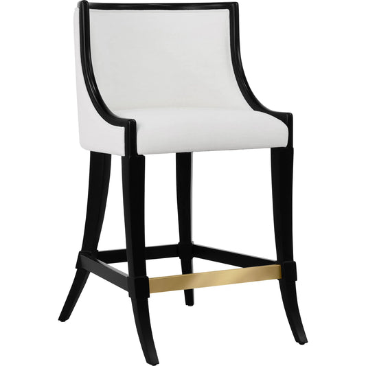 Keaton Klismos Leg Counter Stool by Worlds Away. Made from solid wood, mdf, foam, linen in a modern style.