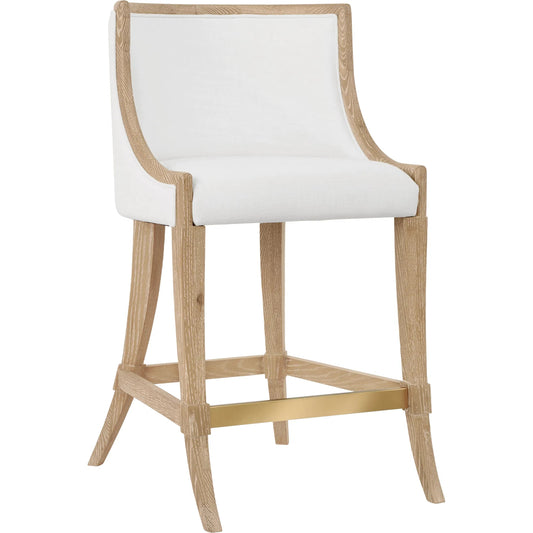 Keaton Klismos Leg Counter Stool by Worlds Away. Made from solid wood, mdf, foam, linen in a modern style.