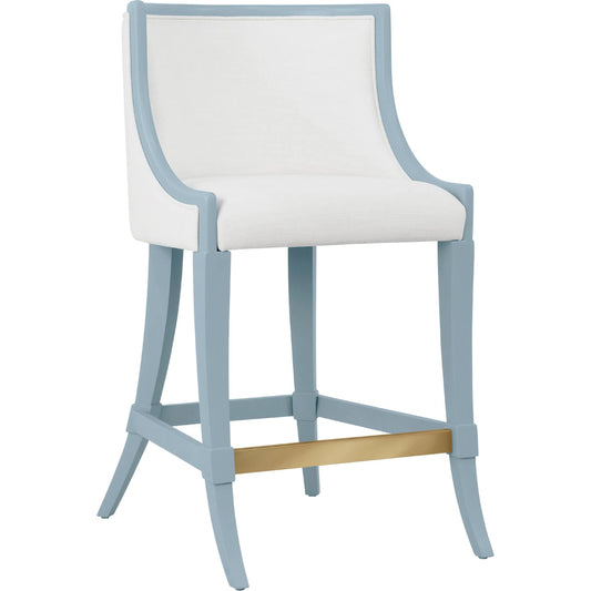 Keaton Klismos Leg Counter Stool by Worlds Away. Made from solid wood, mdf, foam, linen in a modern style.