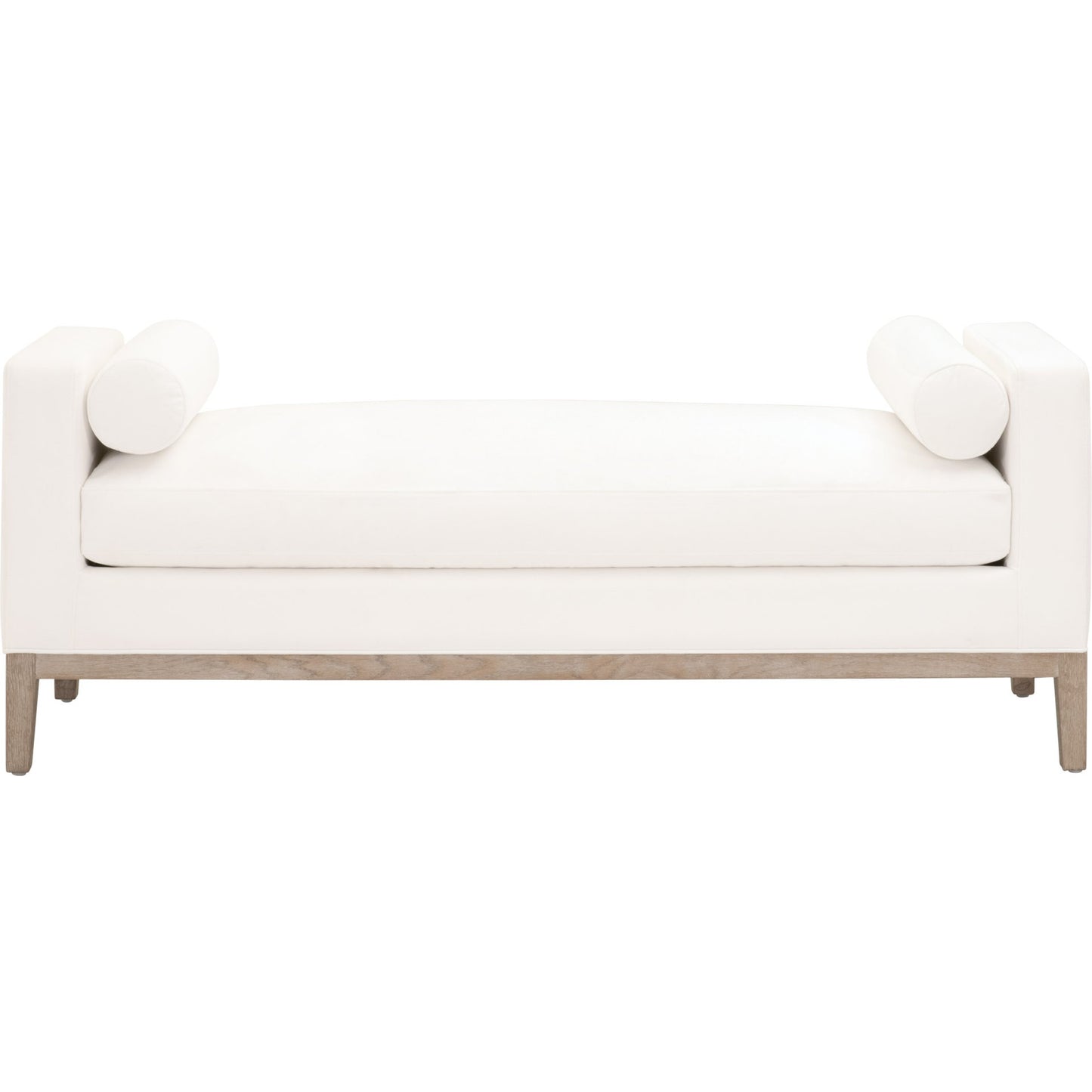 002 SI-1713552 | Additional Silo | Keaton Upholstered Bench by Essentials For Living in pearl and livesmart peyton pearl, natural gray oak. Made from solid oak wood, 98% polyester, 2% nylon fabric, foam in a transitional style.