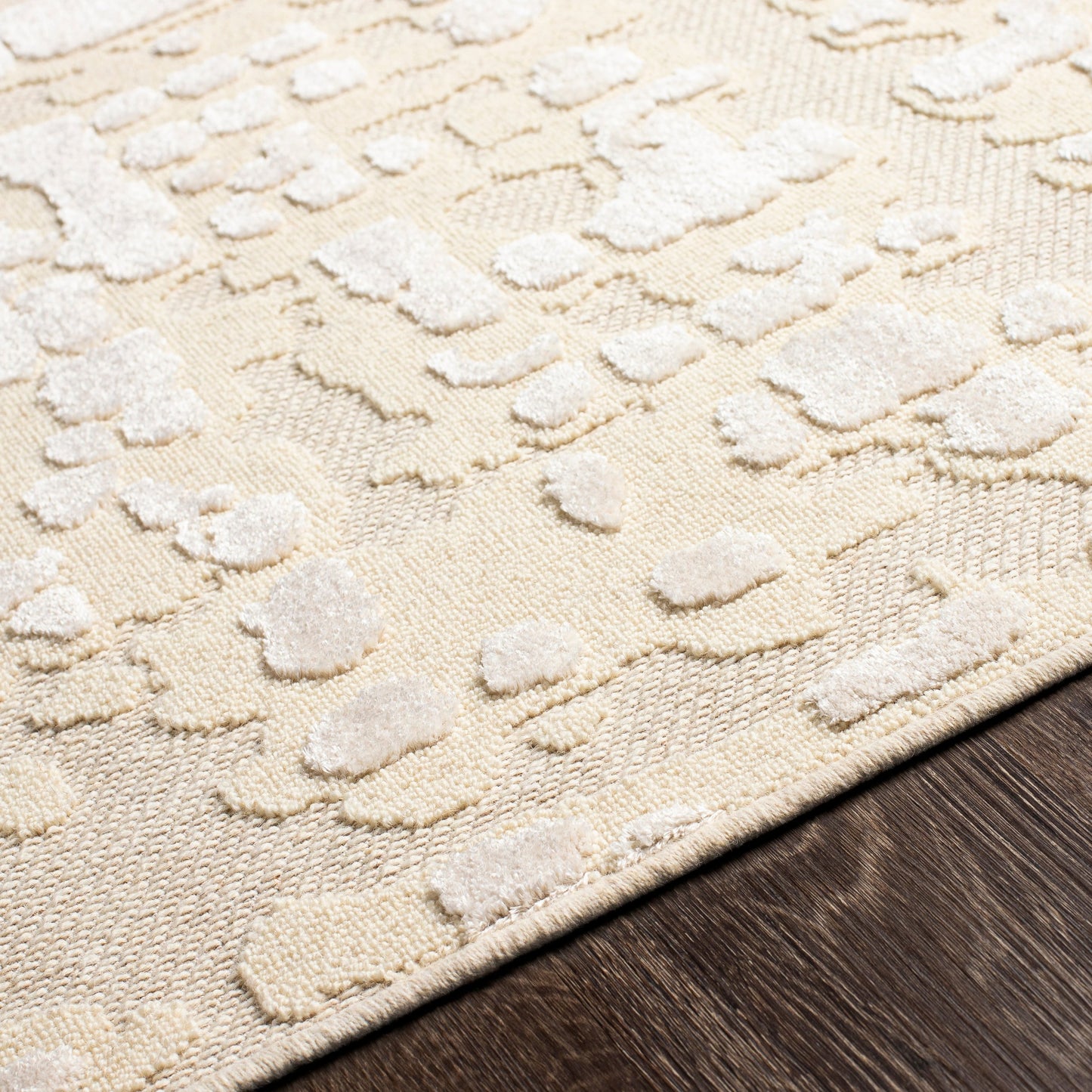 004 SI-1884256,SI-1884257 | Closeup | Kingston Rug - 29822 by Livabliss in cream, light beige. Made from 51% viscose, 49% wool in a unique style.