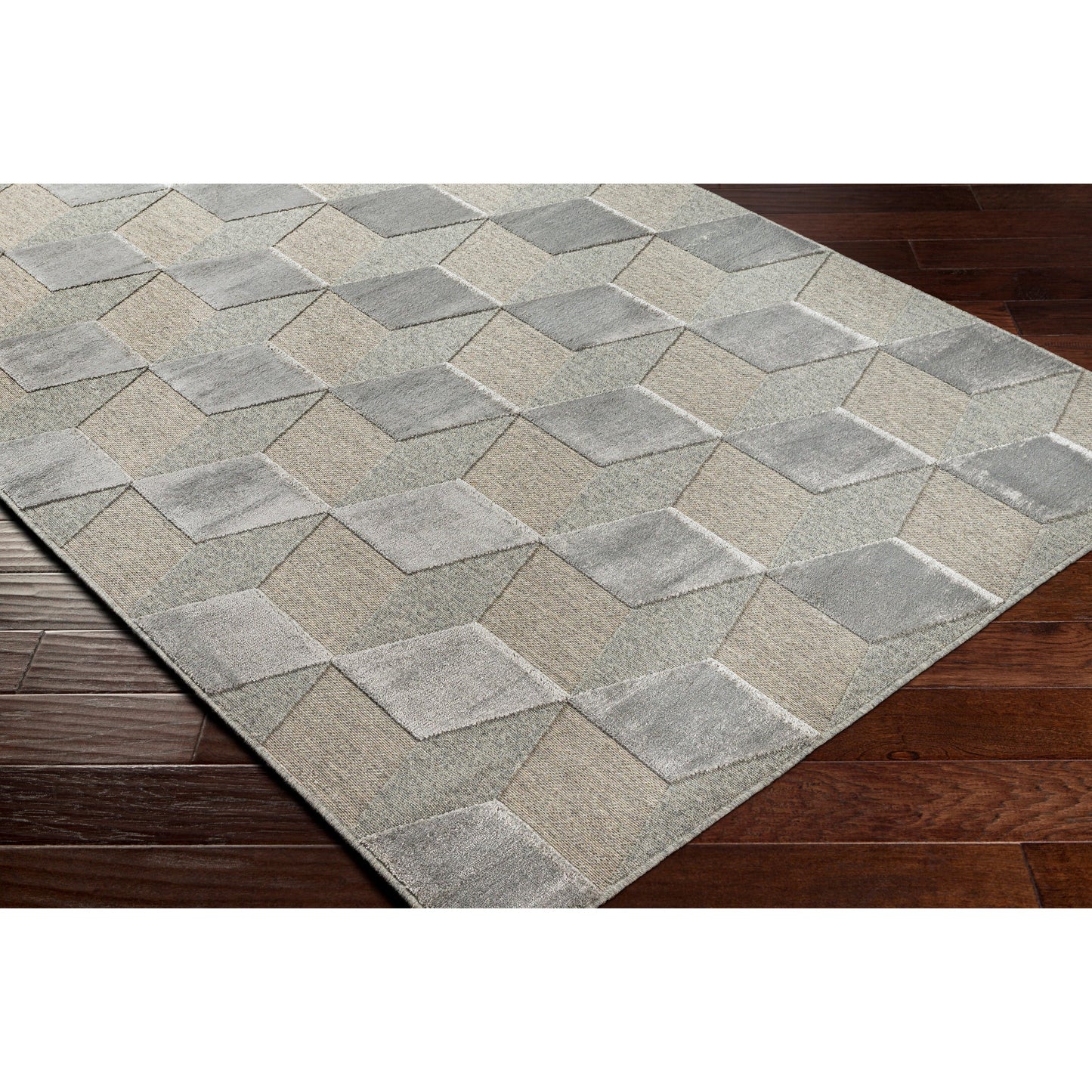 002 SI-1884260,SI-1884264 | Closeup | Kingston Rug - 29823 by Livabliss in gray, medium gray. Made from 51% viscose, 49% wool in a unique style.