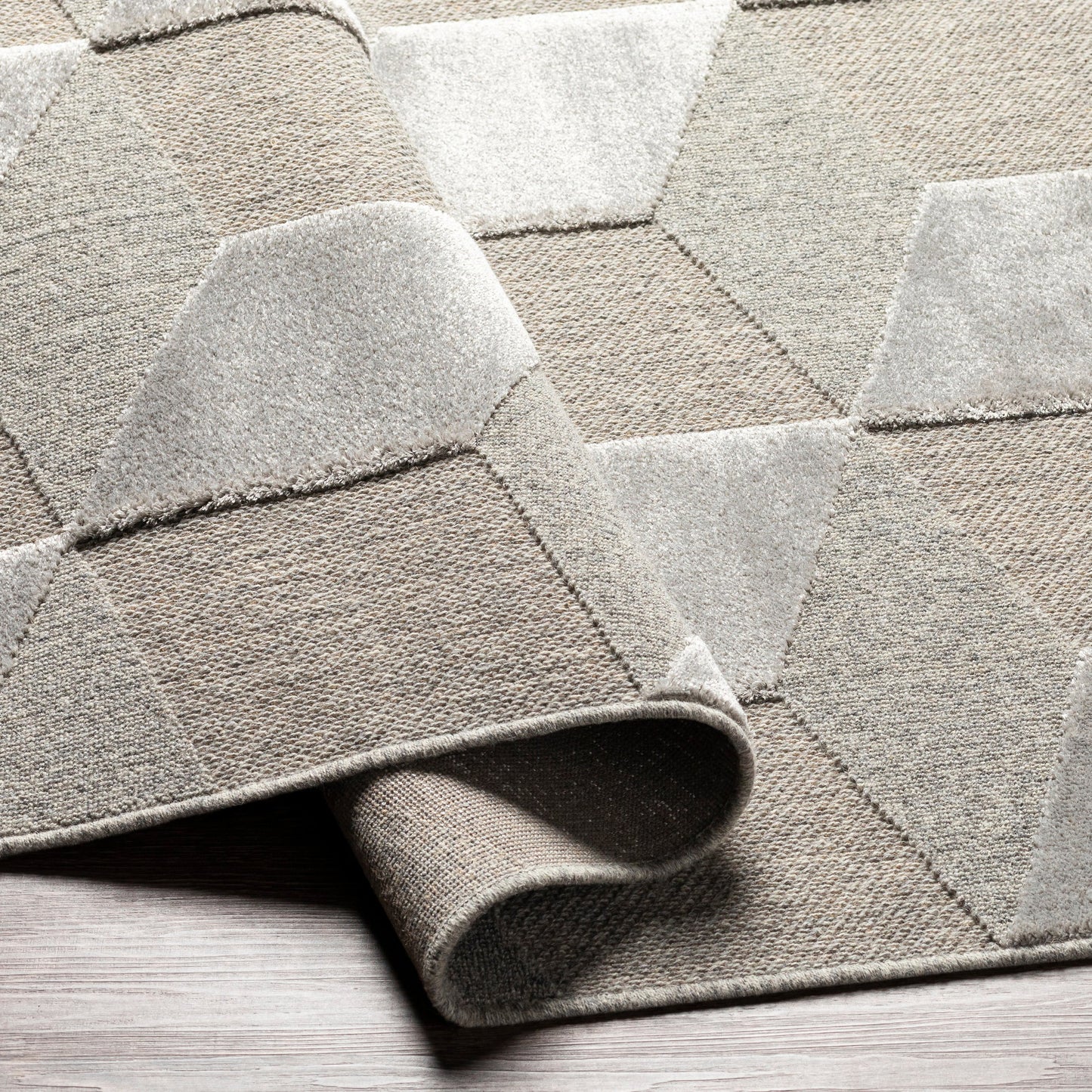 005 SI-1884260,SI-1884264 | Closeup | Kingston Rug - 29823 by Livabliss in gray, medium gray. Made from 51% viscose, 49% wool in a unique style.