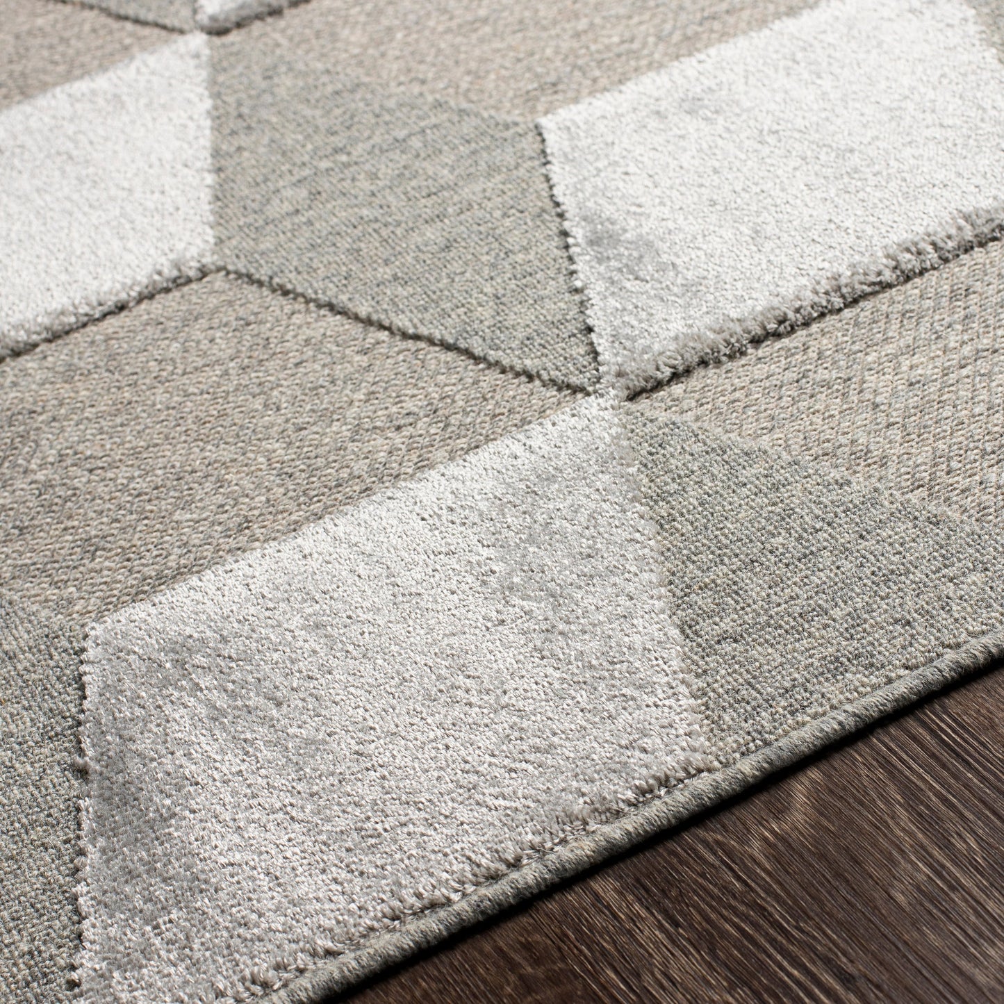003 SI-1884260,SI-1884264 | Closeup | Kingston Rug - 29823 by Livabliss in gray, medium gray. Made from 51% viscose, 49% wool in a unique style.