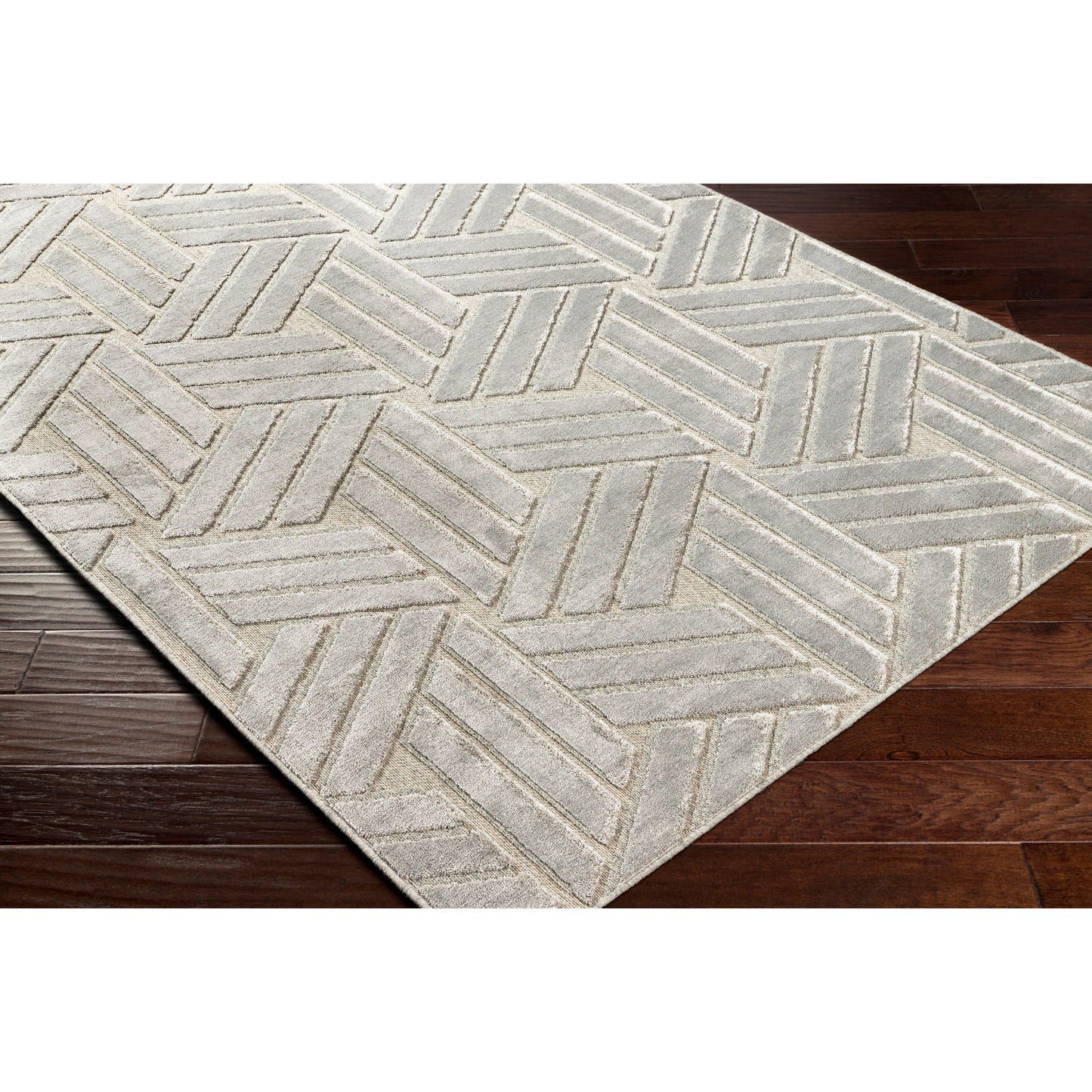 002 SI-1884265,SI-1884269 | Closeup | Kingston Rug - 29824 by Livabliss in gray, medium gray. Made from 51% viscose, 49% wool in a unique style.