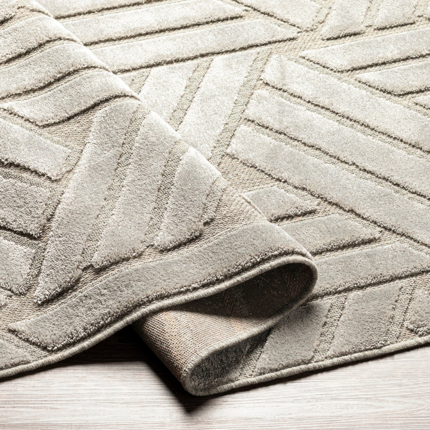005 SI-1884265,SI-1884269 | Closeup | Kingston Rug - 29824 by Livabliss in gray, medium gray. Made from 51% viscose, 49% wool in a unique style.