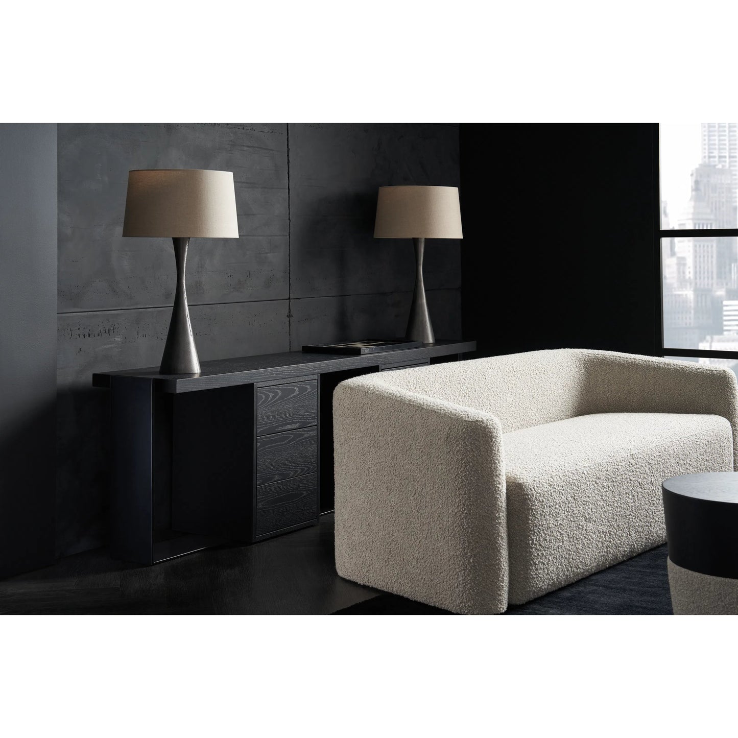 006 SI-2193839 | Lifestyle | Gabby Console by Caracole in basalt, matte black metal. Made from ash, metal, oak in a modern style.