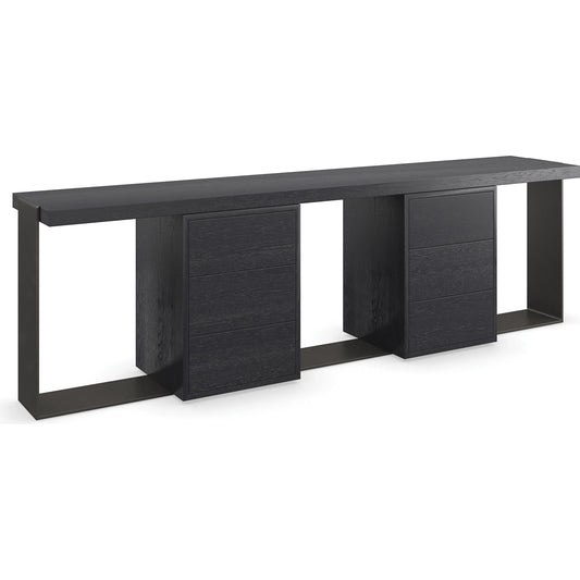 Gabby Console by Caracole in basalt, matte black metal. Made from ash, metal, oak in a modern style.