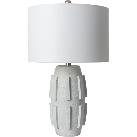 Khaleesi - 492533 by Surya in white, translucent, metallic nickel and painted. Made from body: resin, shade (outside): linen, shade (inside): polyester, finial: metal in a modern style.