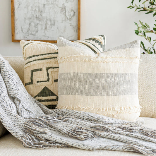 Kiefer Pillow - 8486 by Surya in gray, cream. Made from 100% cotton in a cottage & farmhouse style.