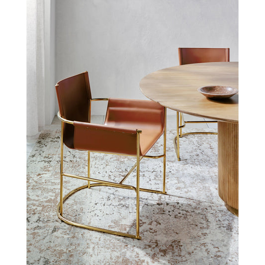 Kara - 497370 by Surya in camel and electroplated. Made from upholstery: pvc, base: stainless steel, fill: 100% polyurethane foam in a modern style.