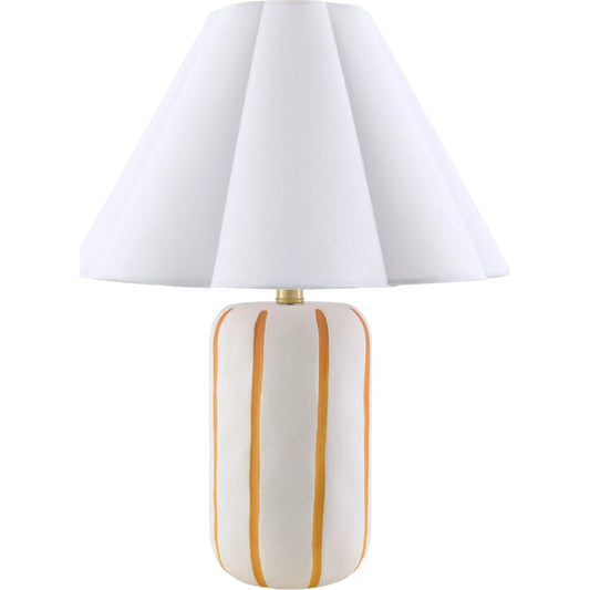 001 SI-2529063 | Primary Silo | Kinki Accent Table Lamp by Livabliss in cream, orange and hand painted. Made from ceramic, linen, polyester, iron in a unique style.