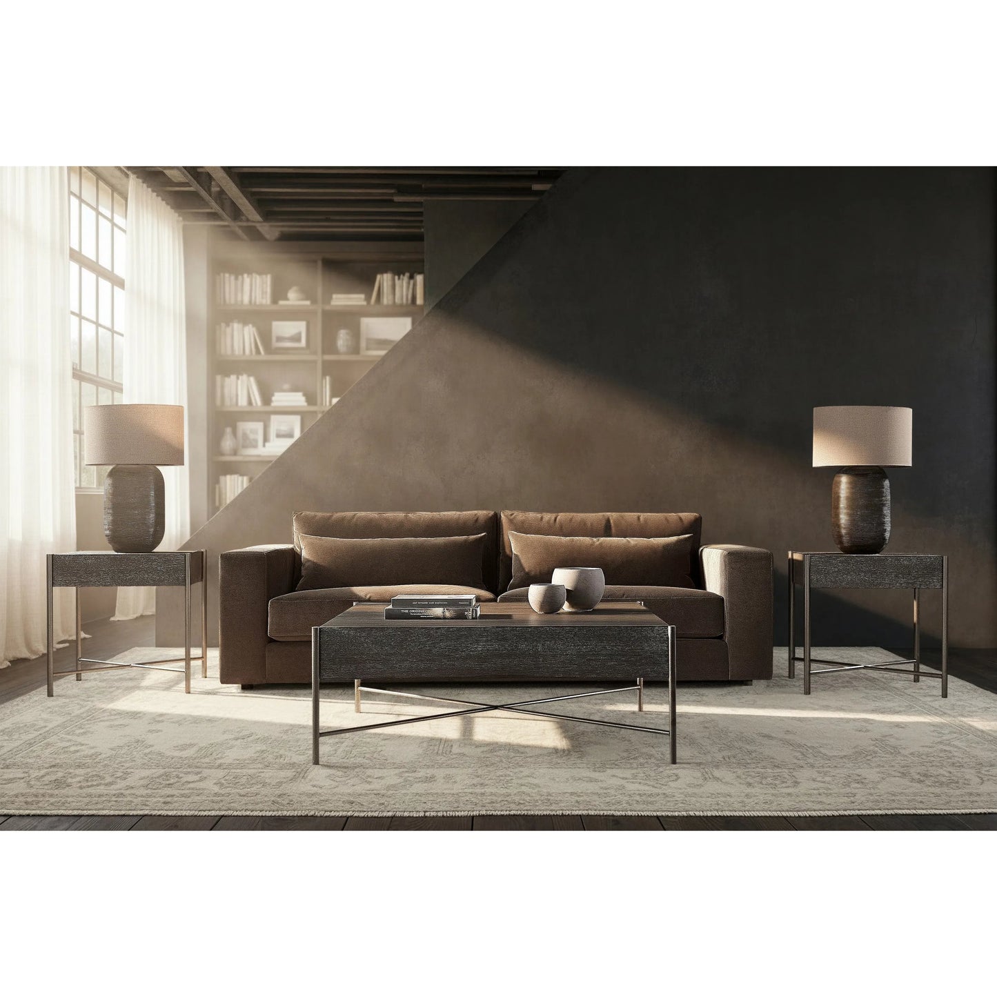 006 SI-2513518 | Lifestyle | Outline Cocktail Table by Bernhardt in kohl, atra. Made from wood, metal in a transitional style.