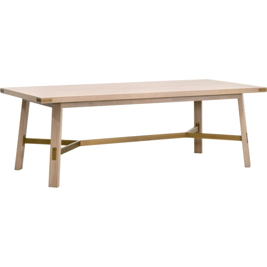 Klein Dining Table by Essentials For Living in light honey oak, brushed gold. Made from oak veneer, mdf, solid rubberwood, metal in a modern style.