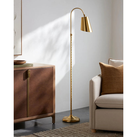 Klawer Floor Lamp by Surya in metallic brass, translucent, white. Made from iron, metal in a transitional style.