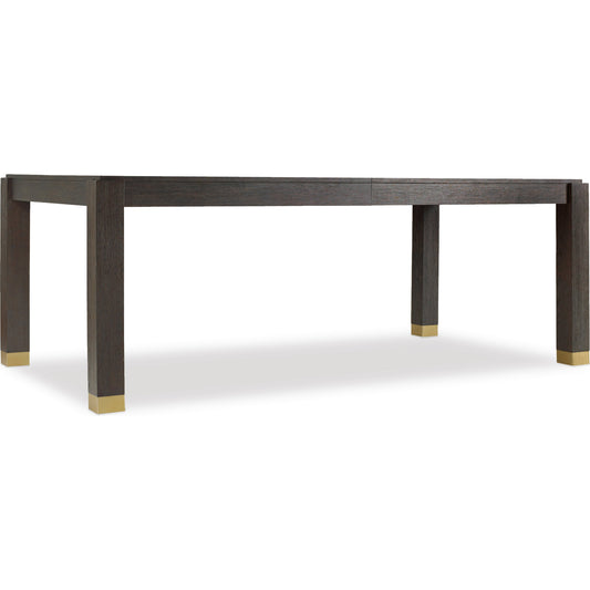 Curata Dining Table by Hooker Furniture in midnight brown. Made from white oak veneers, metal in a modern style.