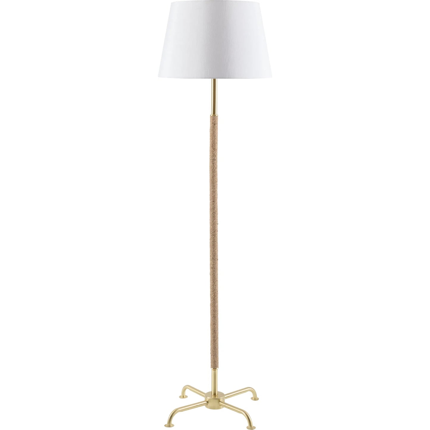 001 SI-2246032 | Primary Silo | Kamo Accent Floor Lamp 594343 by Livabliss in body: gold, brown; base: gold; shade: white; finial: gold; harp: metallic - brass; cord: translucent and platedplatednaturalbrushed. Made from iron, rattan, linen, polyester in a