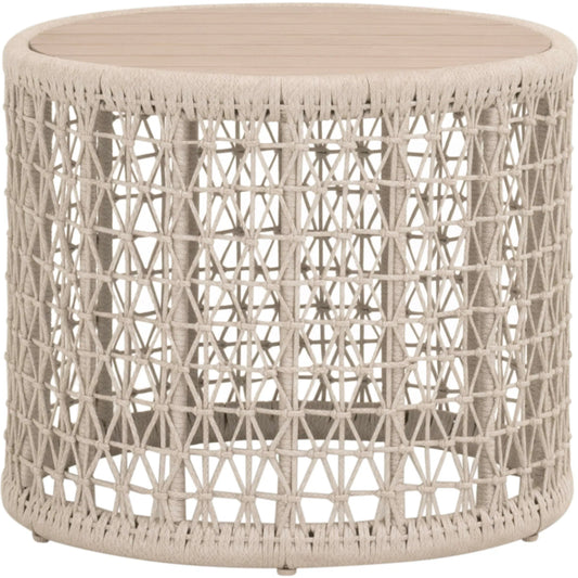 001 SI-2472617 | Primary Silo | Knit End Table by Essentials For Living in oat flat rope, washed ever teak. Made from solid teak wood, aluminum in a rustic style.